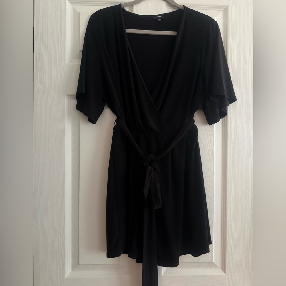 Black Wrap Short Romper  with Belt